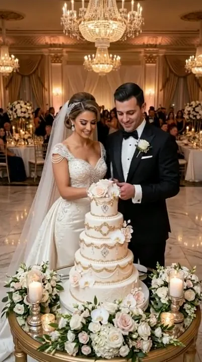 Cutting the reception cake